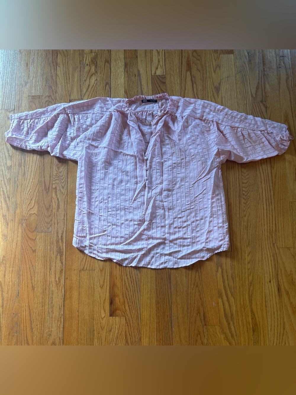 Zara Pale Pink Pintuck Peasant Blouse